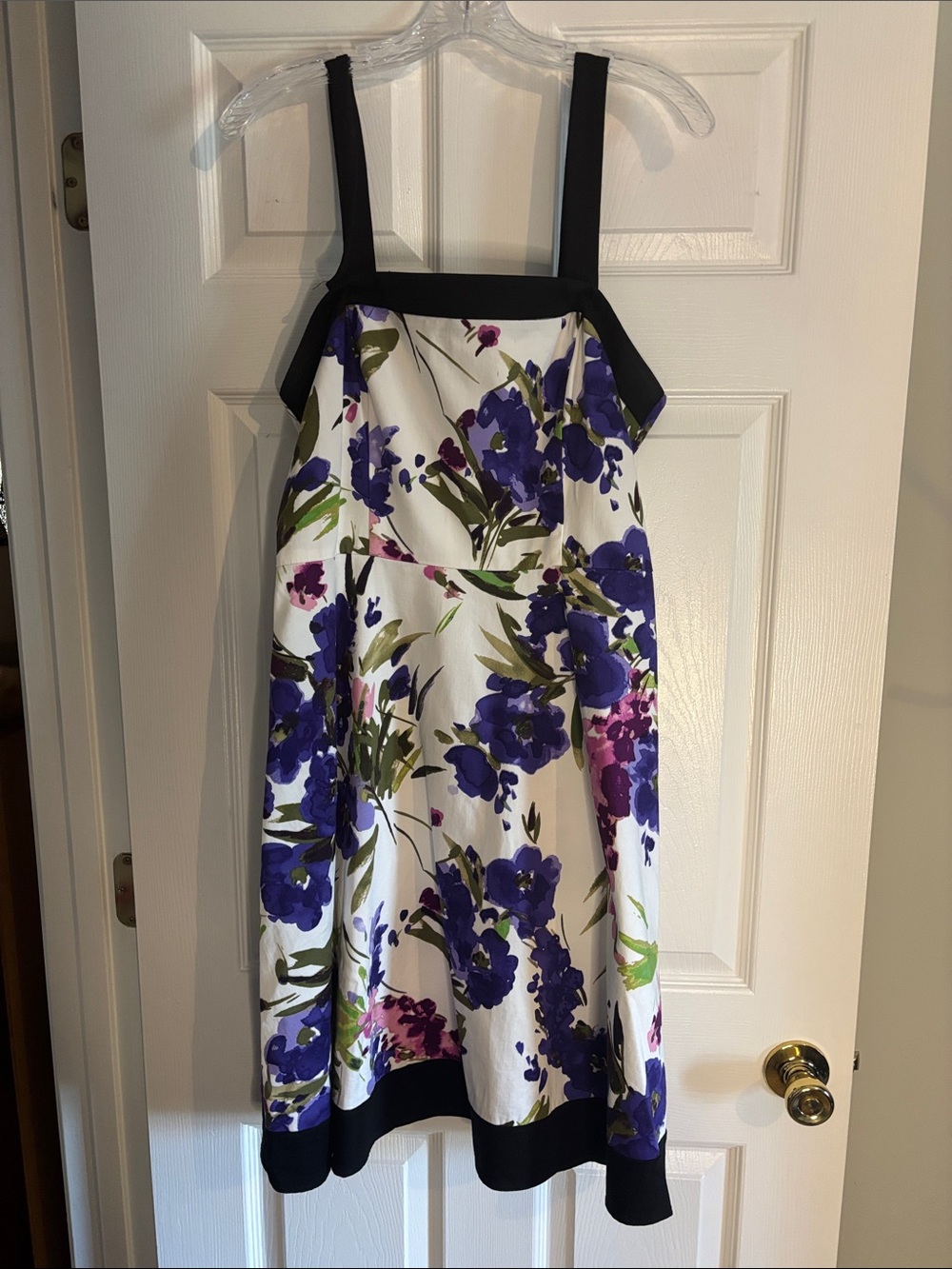 White Floral A-Linet Sun  Dress with Black Trim Size 12